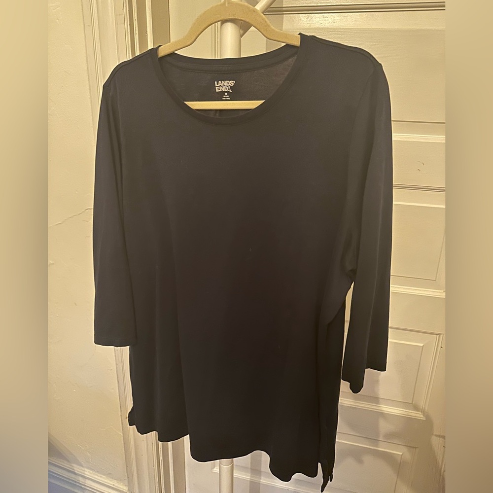 Lands' End Women's Navy Tunic with 3/4 Sleeve 100% Cotton Tee